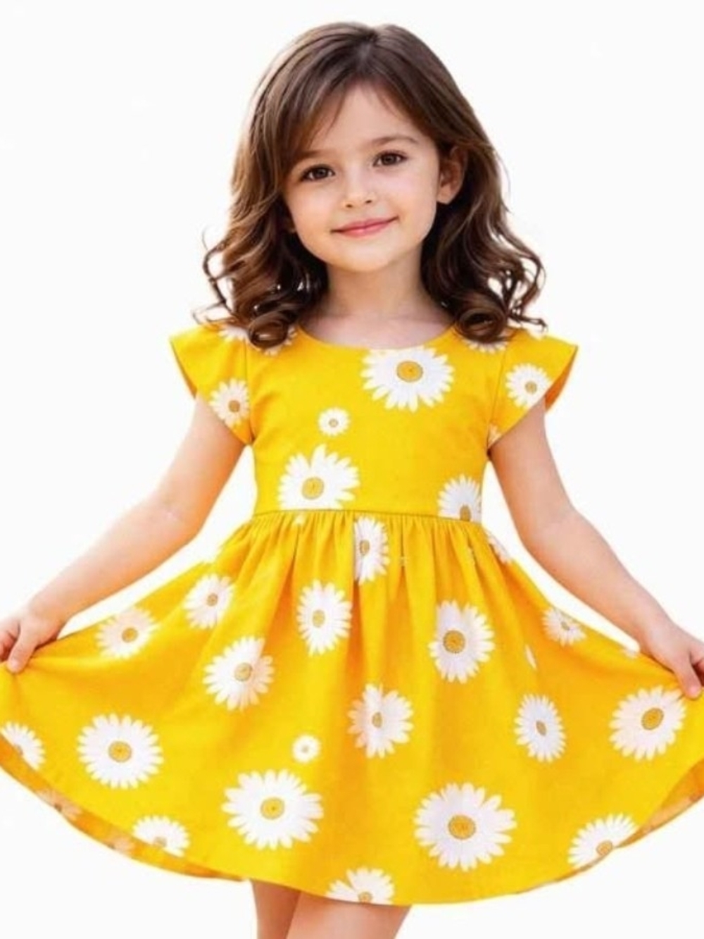 Toddler Girl Sunny Daisy Print Girls Yellow Cotton Dress